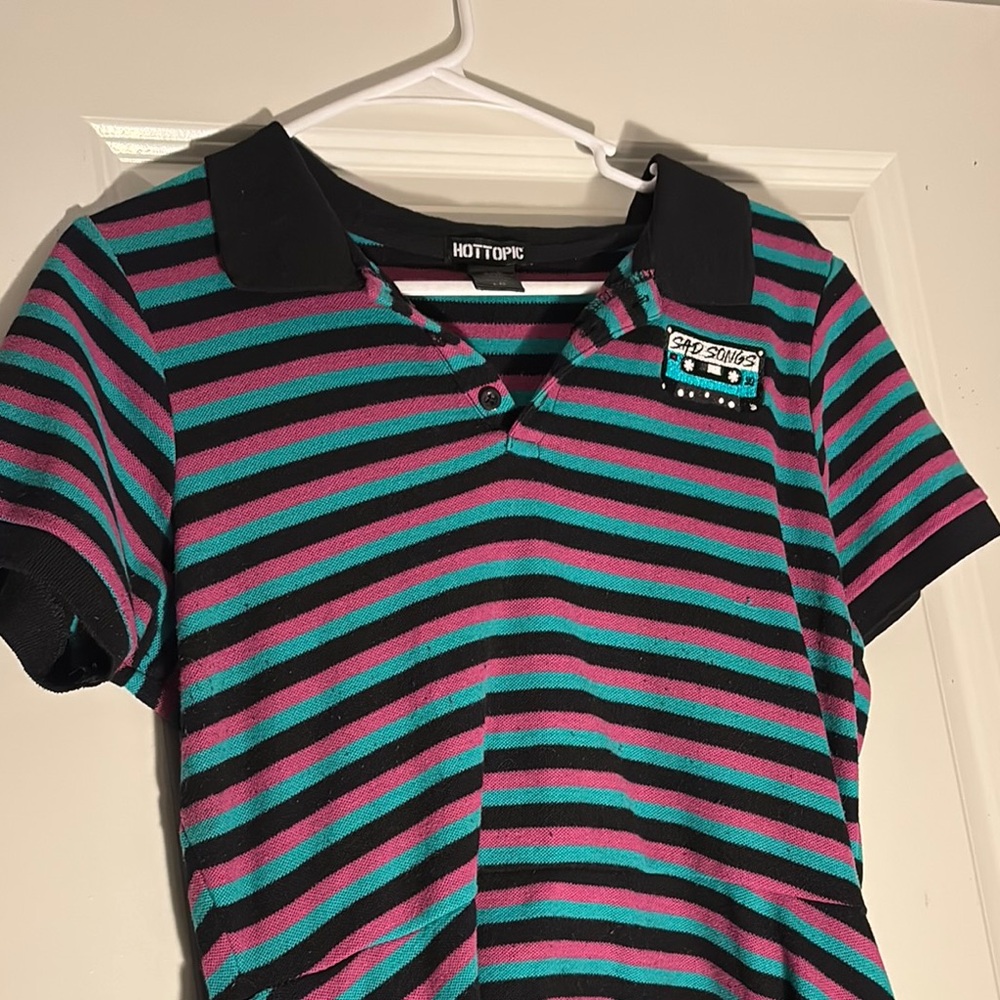 Hot Topic Black and Green Striped Polo